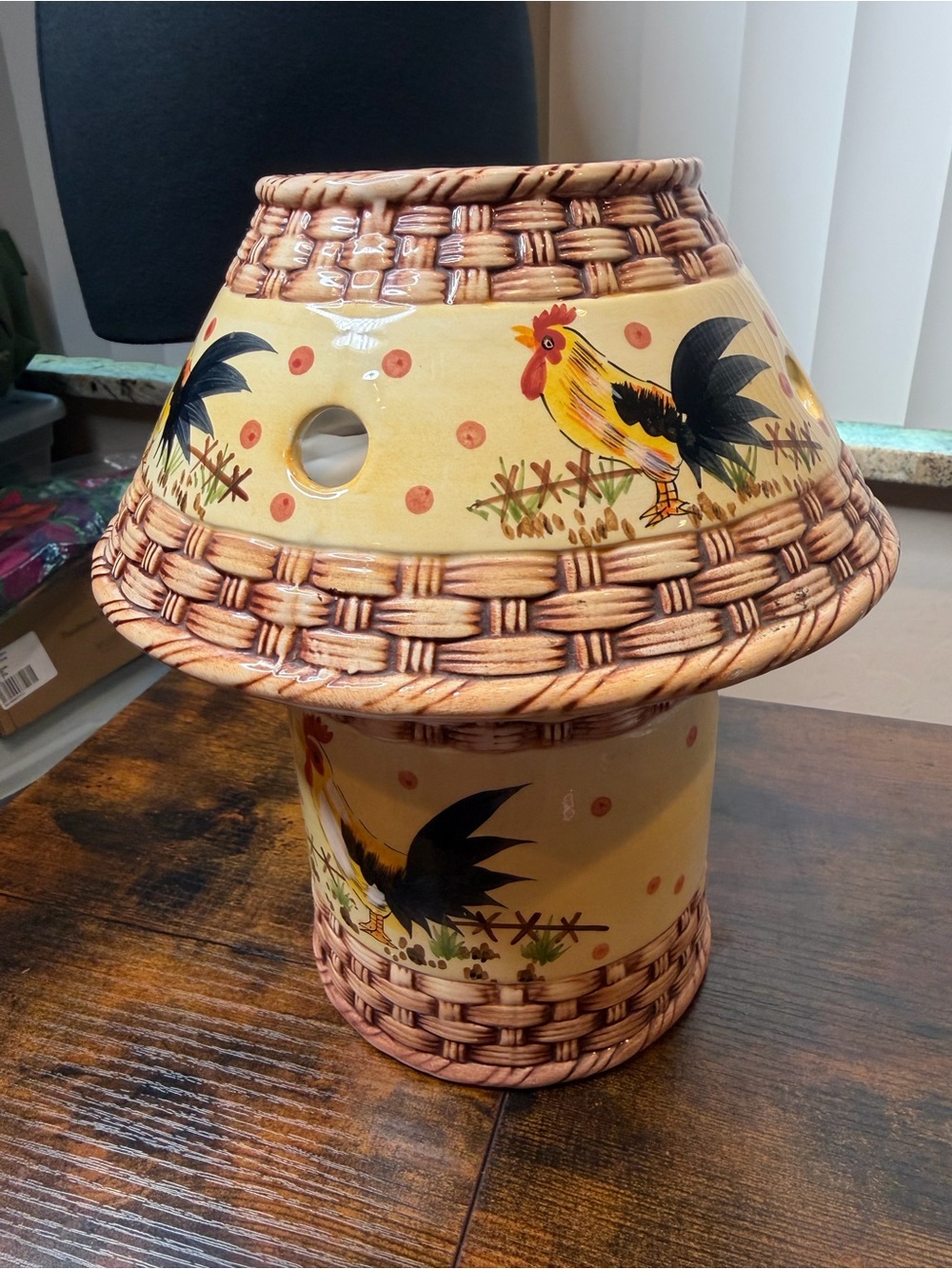 Vintage Rooster Candle Lamp Set Ceramic 10.5 inches hand painted Farmhouse Decor